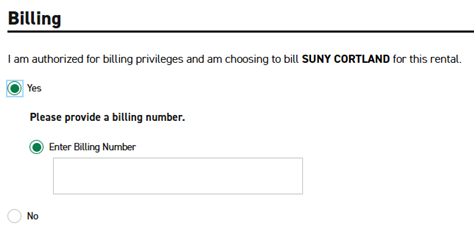 Screenshot of billing page for vehicle reservation